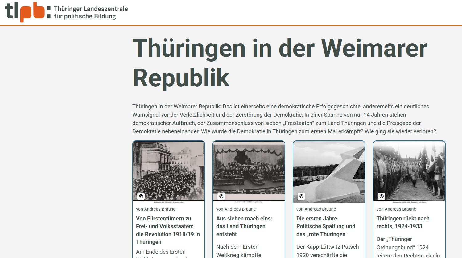 Beitrag in Webdossier online: Thüringen in der Weimarer Republik